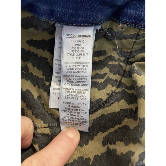 EUC Good American Sz 15/31 Blue Denim Raw Hem Dis Zebra Pkts Good Legs Jeans - Picture 8 of 14